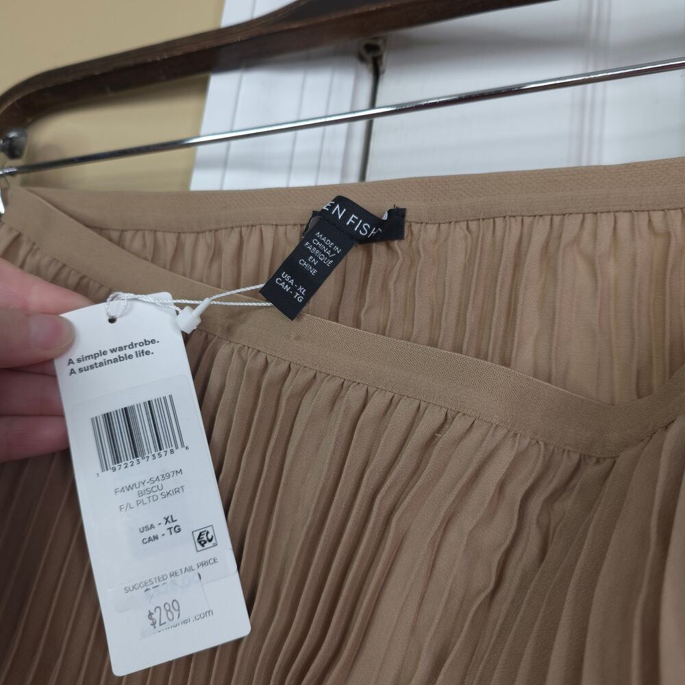 Eileen Fisher Woven Wool Silk A-Line Midi Skirt Biscuit Women's Size XL - Picture 6 of 6